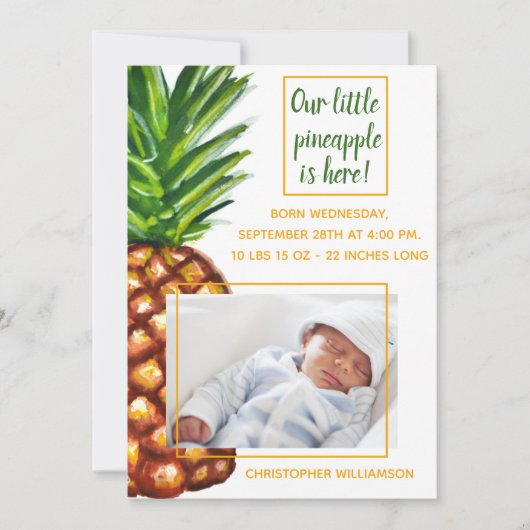 Ananas Tropisches Foto Geburtsankündigung Ankündigung (Vorderseite)