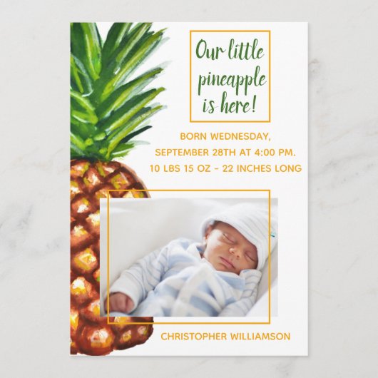 Ananas Tropisches Foto Geburtsankündigung Ankündigung (Vorderseite)