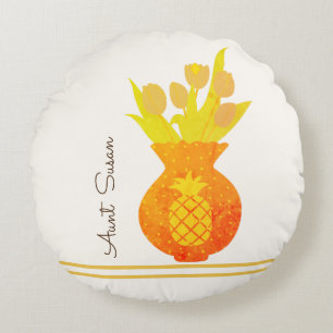 Ananas Tulip Modernes Flora Traumstrecke Airolo -  Rundes Kissen