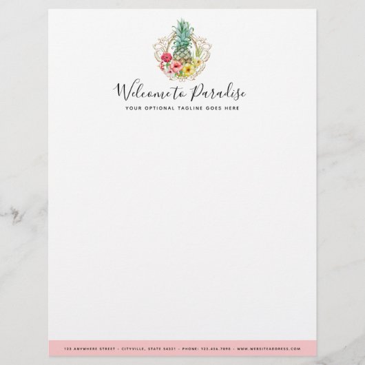 Ananas-u. Hibiskus-BlumenWatercolor tropisch Briefbogen (Vorderseite)