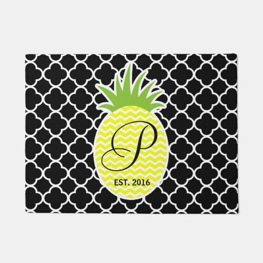 Ananas u. schwarzes Quatrefoil Fußmatte (Vorderseite)