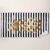 Ananas u. Streifen - Gold auf Schwarzem/Weiß Strandtuch (Vorderseite)