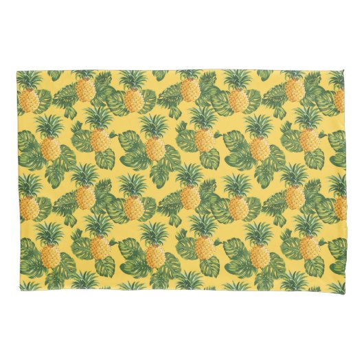 Ananas u. tropisches Blätter auf Gold Kissenbezug (Vorderseite-Links)