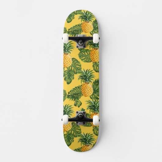 Ananas u. tropisches Blätter auf Gold Skateboard (Vorderseite)