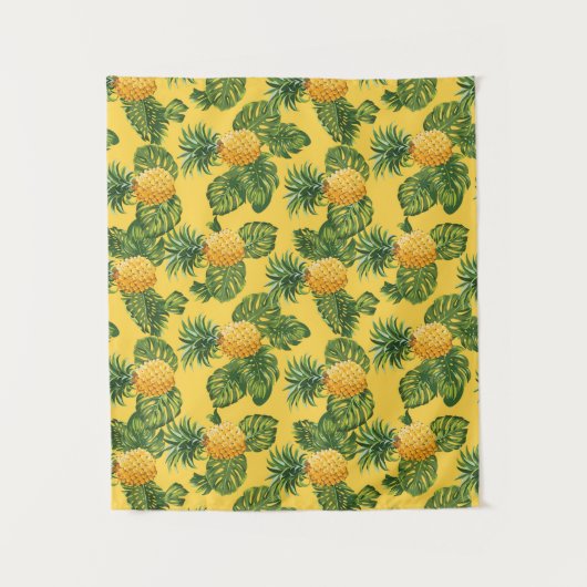 Ananas u. tropisches Blätter auf Gold Wandteppich (Vorderseite)