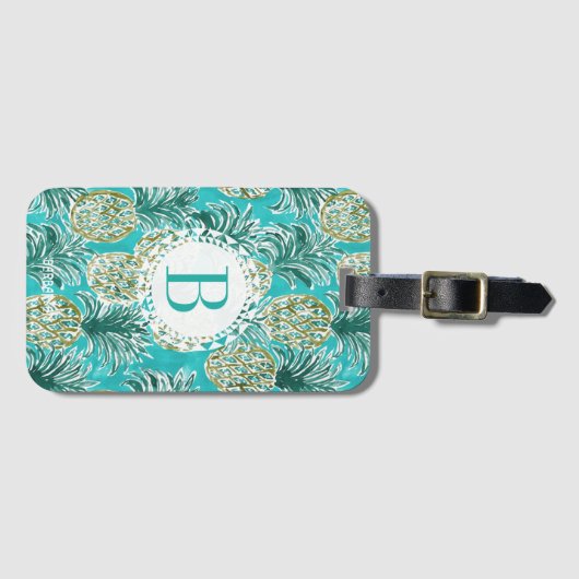 ANANAS-UHR tropisches Aquarell-Monogramm Gepäckanhänger (Vorderseite (Horizontal))