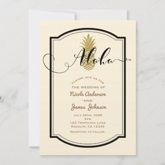 Ananas und Ananas, schwarz, rustikale Ananas, trop Einladung (Vorderseite)