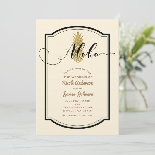 Ananas und Ananas, schwarz, rustikale Ananas, trop Einladung (Stehend Vorderseite)