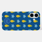 Ananas und Blaublumen Monogramm Case-Mate iPhone Hülle (Rückseite (Horizontal))