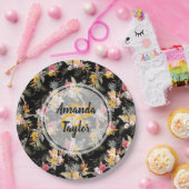 Ananas und Blume auf Schwarz Pappteller (Party)