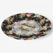 Ananas und Blume auf Schwarz Pappteller (Schrägansicht)