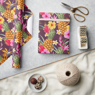 Ananas und Blume Geschenkpapier