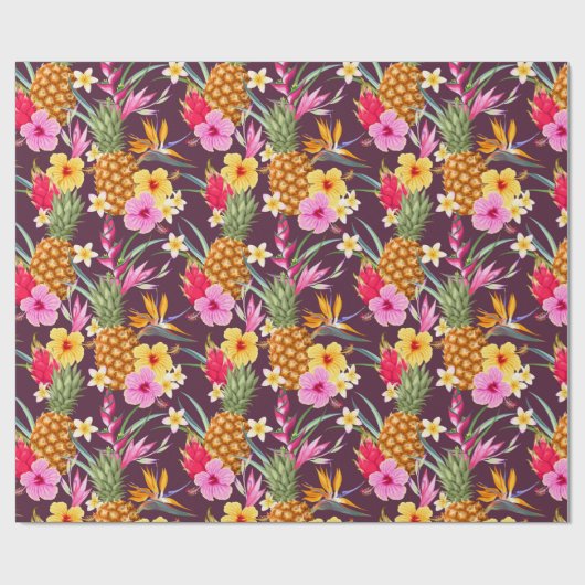Ananas und Blume Geschenkpapier (Flach)