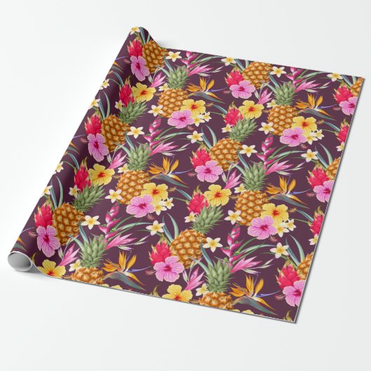Ananas und Blume Geschenkpapier (Ungerollt)