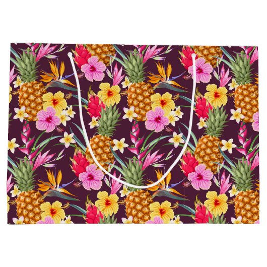 Ananas und Blume Große Geschenktüte (Rückseite)