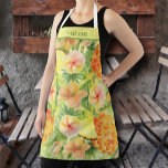 Ananas und Blume Personalisiert Schürze<br><div class="desc">Diese Schürze ist personalisiert mit Ihrem Namen auf einem Aquarellbild von Ananas,  tropischen Blume und Grün. PASSENDE Artikel in unserem Geschäft.</div>