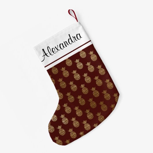 Ananas- und Burgundy-Monogramm Kleiner Weihnachtsstrumpf (Rückseite (Hängend))