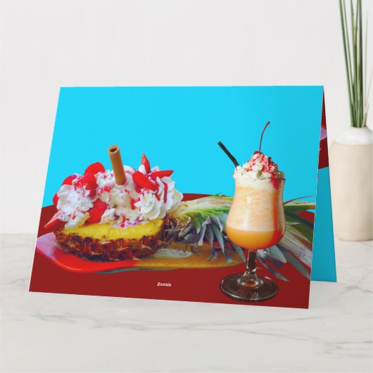 Ananas und Eis mit einem Fruchtsmoothie Karte (Rückseite)