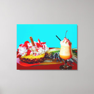 Ananas und Eis mit einem Fruchtsmoothie Leinwanddruck