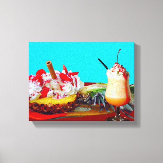 Ananas und Eis mit einem Fruchtsmoothie Leinwanddruck (Vorderseite)