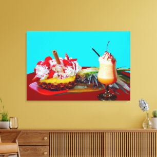 Ananas und Eis mit einem Fruchtsmoothie Leinwanddruck