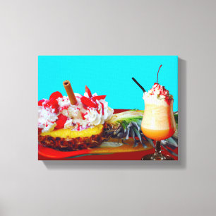 Ananas und Eis mit einem Fruchtsmoothie Leinwanddruck
