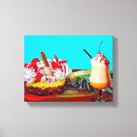 Ananas und Eis mit einem Fruchtsmoothie Leinwanddruck (Vorderseite)