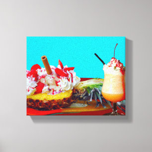 Ananas und Eis mit einem Fruchtsmoothie Leinwanddruck