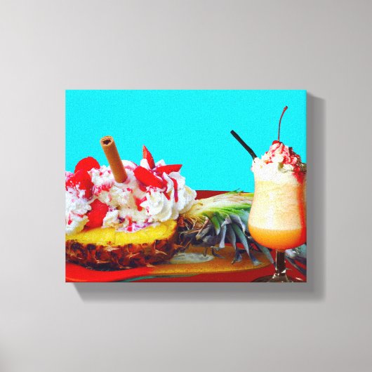 Ananas und Eis mit einem Fruchtsmoothie Leinwanddruck (Vorderseite)