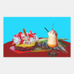 Ananas und Eis mit einem Fruchtsmoothie Rechteckiger Aufkleber
