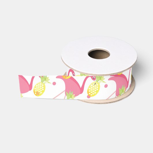 Ananas und Flamingos tropisch Ripsband (Spule)