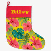 Ananas und Hibiskus auf Schwarz Großer Weihnachtsstrumpf (Vorderseite)