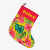 Ananas und Hibiskus auf Schwarz Großer Weihnachtsstrumpf (Vorderansicht (hängend))