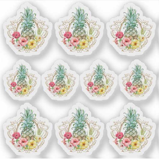 Ananas und Hibiskus Blume Wasserfarbe Tropisch Aufkleber (Vorderseite)