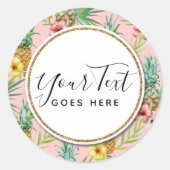 Ananas und Hibiskus Blume Wasserfarbe Tropisch Runder Aufkleber (Vorderseite)