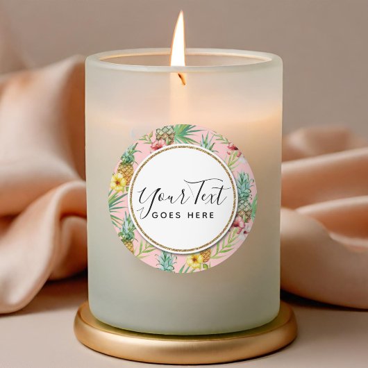 Ananas und Hibiskus Blume Wasserfarbe Tropisch Runder Aufkleber