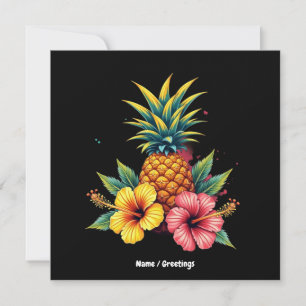 Ananas und Hibiskus Blumen Hawaii Sommer Strand Einladung