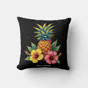 Ananas und Hibiskus Floral Hawaii Sommer Strand Kissen