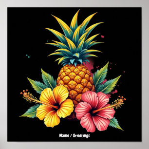 Ananas und Hibiskus Floral Hawaii Sommer Strand Poster