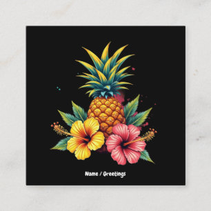 Ananas und Hibiskus Floral Hawaii Sommer Strand Quadratische Visitenkarte