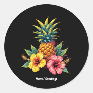 Ananas und Hibiskus Floral Hawaii Sommer Strand  Runder Aufkleber