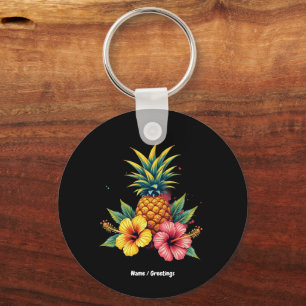 Ananas und Hibiskus Floral Hawaii Sommer Strand Schlüsselanhänger