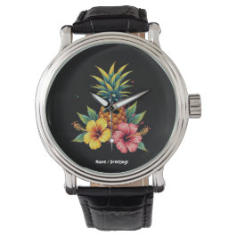 Ananas und Hibiskus Floral Hawaii Summer Beach Armbanduhr