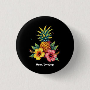 Ananas und Hibiskus Floral Hawaii Summer Beach Button