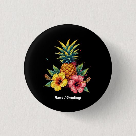 Ananas und Hibiskus Floral Hawaii Summer Beach Button (Vorderseite)