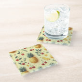 Ananas und Kirschen Glasuntersetzer (Schrägansicht)