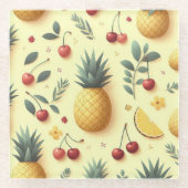 Ananas und Kirschen Glasuntersetzer (Vorderseite)