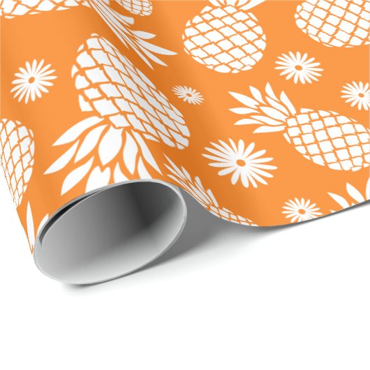 Ananas und Molsen, gemusterte orange-weiße Verpack Geschenkpapier (Rolleneckpunkt)