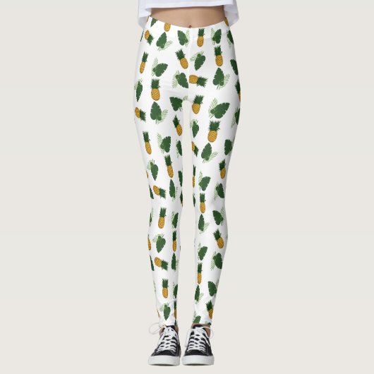 Ananas- und Palmblättrige Blätter Leggings (Vorderseite)