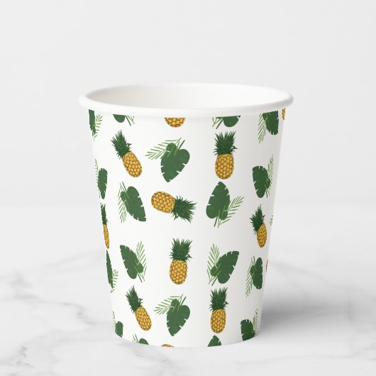 Ananas- und Palmblättrige Blätter Pappbecher (Vorderseite)